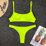 Women's Bandeau Bikinis Sexy Up Solid Thong Ribbed Swimsuits