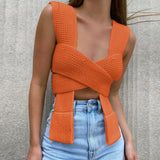 Knitted Crop Tops Sleeveless Pullover Bandage Sweater