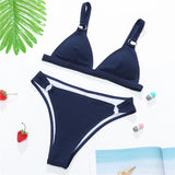 Women's Ribbed Padded Bikini Two-Pieces Mid Waist Swimsuit