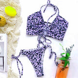 Leopard High Cut Thong Bikini Two-Pieces Lace Up Swimwear