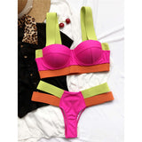 Women Sexy Splicing Push Up Swimsuit With Bra Cup 2-Pieces Bikini