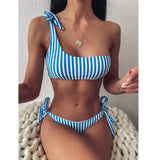 High Waist Double Ruffle Print Off-Shoulder Bikini Set