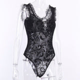 Gothic Patchwork Transparent Grunge Punk Lace Bandage Bodysuit