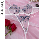 Floral Embroidery Erotic Lingerie Lace Transparent Bra Underwear Set