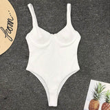 Push Up Bodysuit One Piece Strap High Cut Ribbed Swimwear