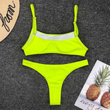 Women's Bandeau Bikinis Sexy Up Solid Thong Ribbed Swimsuits