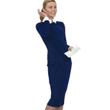 Vintage Turn-Down Collar Fit Pencil Bodycon Midi Dress