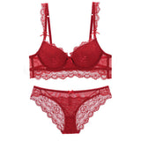 Cotton Push Up Thick Embroidery Lace Bra Underwear Set