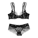 Sexy Ultra-Thin Transparent Floral Bra And Panty Set