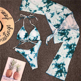 Women's Sexy Tie Dye Swimwear 3-Pieces Halter Bikini Set