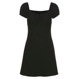 Women's Puff Sleeve Low Collar Slim Sexy Mini Dress