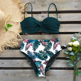 Leaf Print Push Up Bikinis Set High Waist Swimming Suits