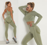 Long Sleeve Top High Waist Belly Control Legging Sport Suit