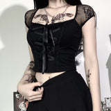 Vintage Gothic T-Shirt Bodycon Bandage Lace Mesh Top Tee