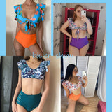 High Waist Ruffle Swimwear Floral Print Push Up Bikinis