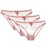 Low-Waist Hollow Bow Underwear Transparent Panties 3-Piece