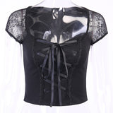 Vintage Gothic T-Shirt Bodycon Bandage Lace Mesh Top Tee