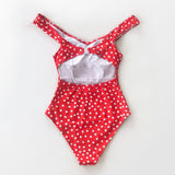 Polka Dot Belted One-Piece Backless Cut Out Monokini