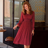 Elegant V-Neck Flare Sleeve Polka Dot Print Midi Dress