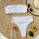 High Waist Bandeau Bikini Strapless High Cut Beachwear