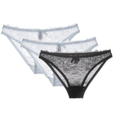 Low-Waist Hollow Bow Underwear Transparent Panties 3-Piece