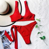 Sexy Knotted Bikini Mid Waist Women Two-Pieces Swimwear