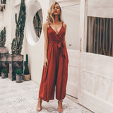 Sexy V Neck Split Spaghetti Strap Long Overall Loose Jumpsuit