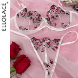 Floral Embroidery Erotic Lingerie Lace Transparent Bra Underwear Set