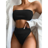 High Waist Bandeau Bikini Strapless High Cut Beachwear