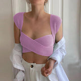 Knitted Crop Tops Sleeveless Pullover Bandage Sweater