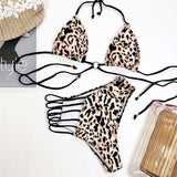 Sexy Women Swimsuit Leopard Asymmetrical 2-Pieces Female Bikini