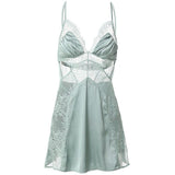 Women's Silk Nightdress Sexy Lace Hollow Sling Sleepwear