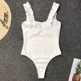 Sexy One Piece Swimsuit Wood Ear Ruffle Push Up Monokini