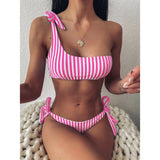 High Waist Double Ruffle Print Off-Shoulder Bikini Set