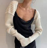 Striped Line Rib Knitting Shawl Sweater Cropped Cardigan