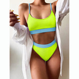 Push Up Patchwork High Waist Swimming Suit Sexy Bikini Set