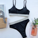 High Waist Swimsuit Push Up Shiny Splicing High Cut Bikinis