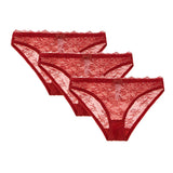 Low-Waist Hollow Bow Underwear Transparent Panties 3-Piece