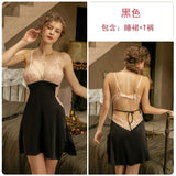 Lace Bow Knot Halter Strap Sleepwear V-Neck Embroidery Silk Dress