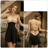 Lace Bow Knot Halter Strap Sleepwear V-Neck Embroidery Silk Dress