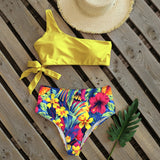 Women's Push Up One Shoulder Print Brazilian Bikini Set