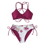 Stripe Floral Bikini Sets Low Waist Two Pieces Swimwear