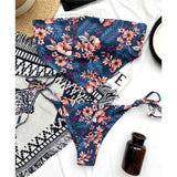 Hot Women's Bandeau Strapless Swimwear 2-Pieces Flower Bikini Set