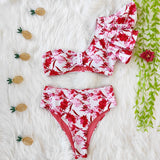 High Waist Ruffle Swimwear Floral Print Push Up Bikinis