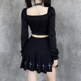 Long Sleeve V-Neck Punk Slim Gothic Bodycon Crop Top