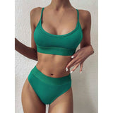 Sexy High Waist Swimwear Push Up Solid Ribbed Bikini