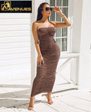 High Waist Women Off Shoulder Backless Ankle Length Party Dress