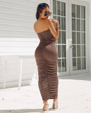 High Waist Women Off Shoulder Backless Ankle Length Party Dress