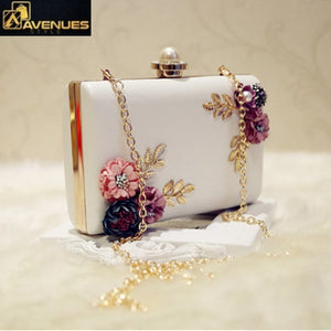 Women Leather Flower Clutch Purse