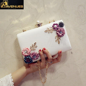 Women Leather Flower Clutch Purse